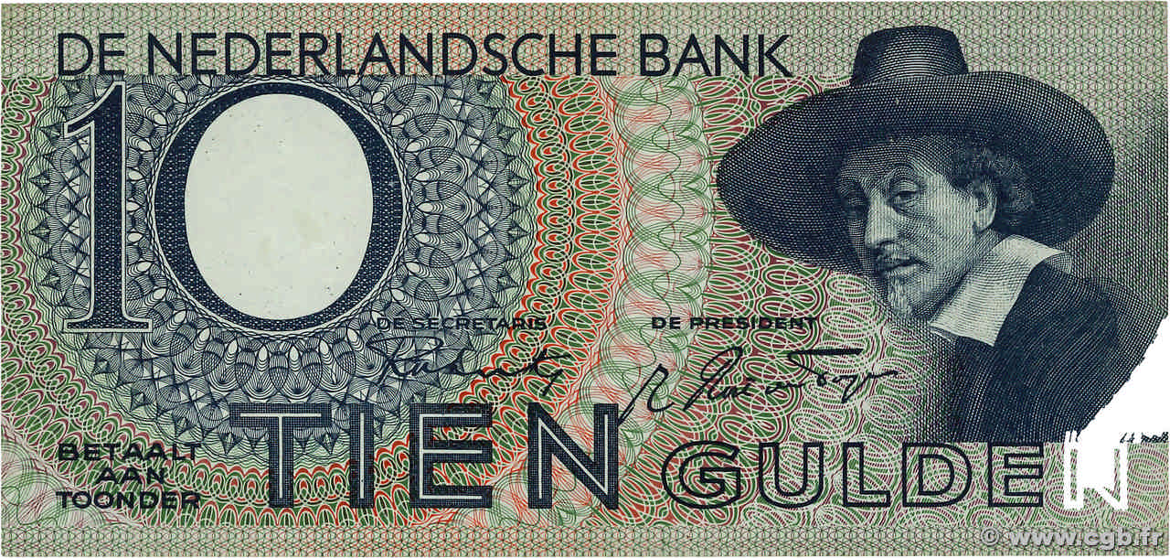 10 Gulden NETHERLANDS 1944 P.059 XF