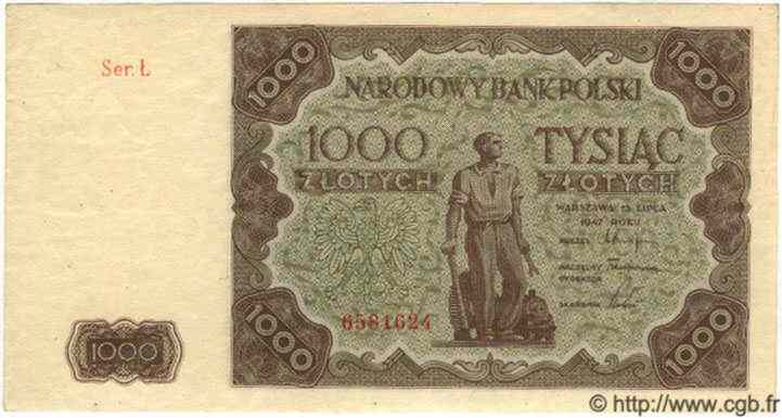1000 Zlotych POLOGNE  1947 P.133 SPL