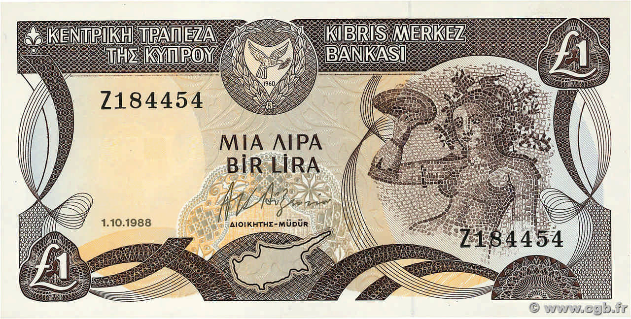 1 Pound CYPRUS 1988 P.53a UNC