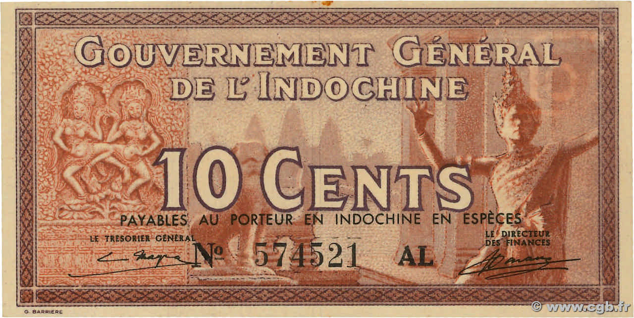 10 Cents INDOCHINE FRANÇAISE  1939 P.085c SPL+