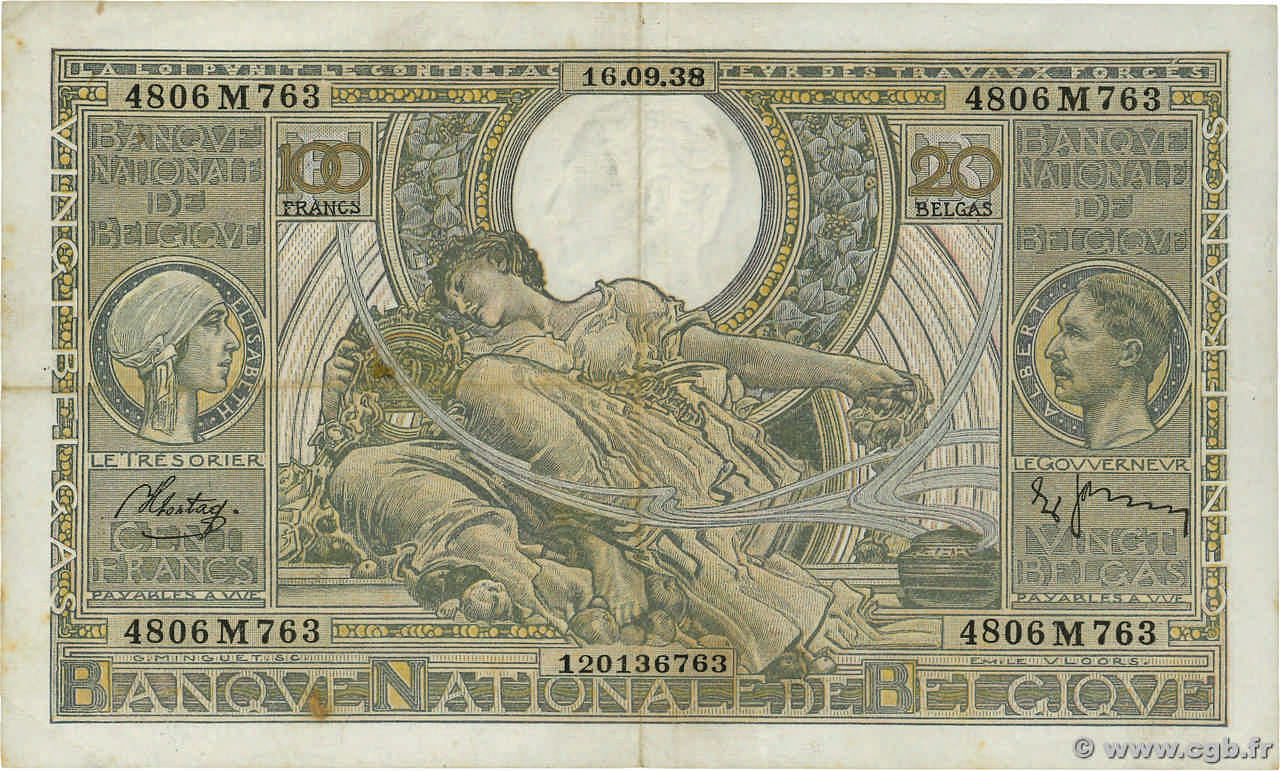 Francs Belgas Belgique P B Billets