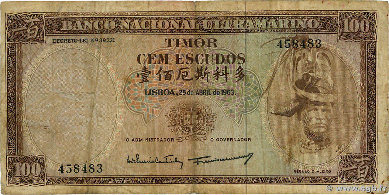 100 Escudos TIMOR 1963 P.28a G
