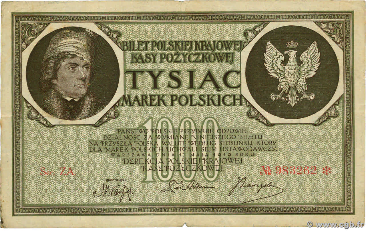 1000 Marek POLOGNE 1919 P.022d TB