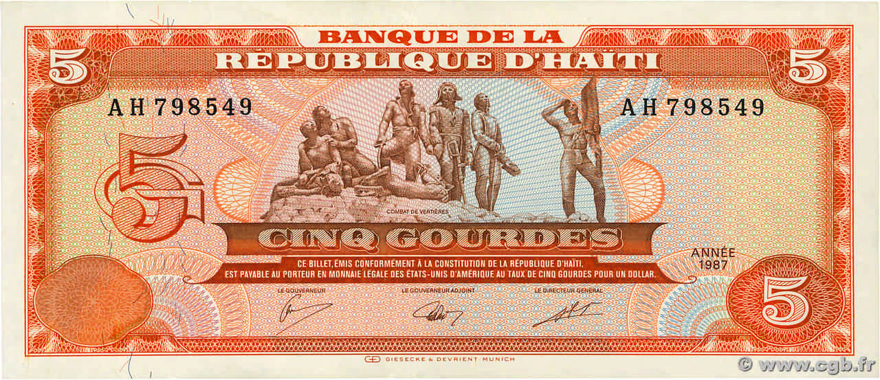 5 Gourdes HAÏTI 1987 P.246a VZ