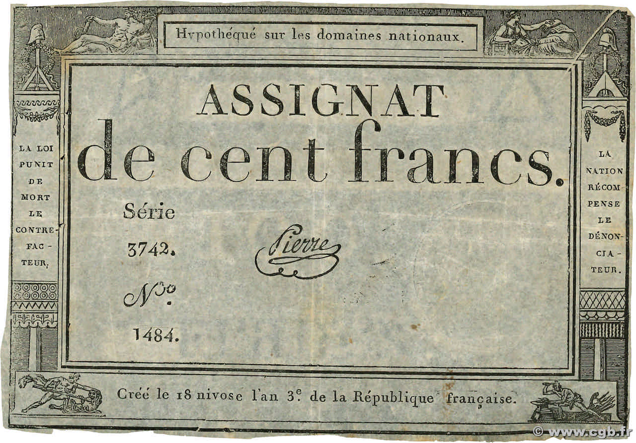 100 Francs FRANCE 1795 Ass.48a TB