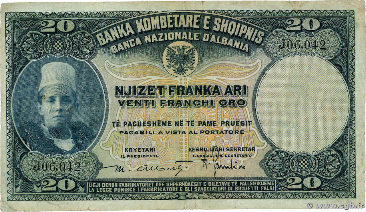 20 Franka Ari ALBANIA 1926 P.03a F