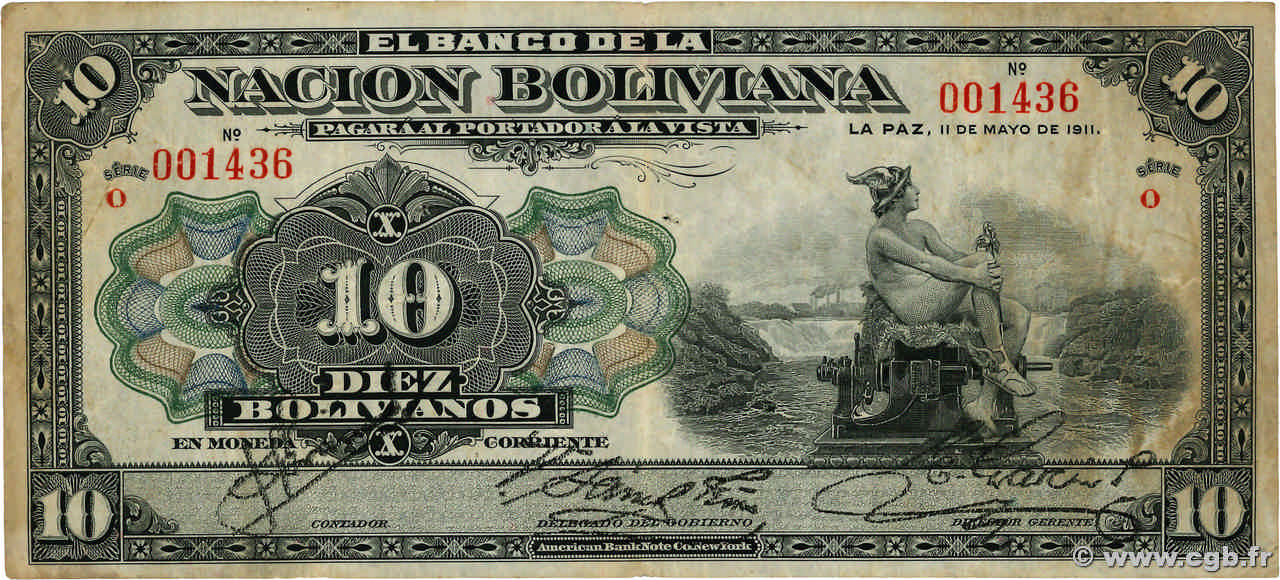 10 Bolivianos BOLIVIA 1911 P.107b F