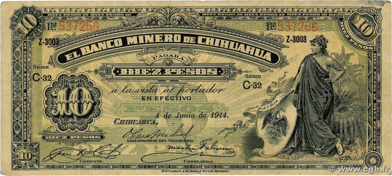 10 Pesos MEXICO 1914 PS.0186 F