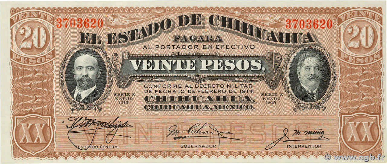20 Pesos MEXICO 1915 PS.0537b UNC