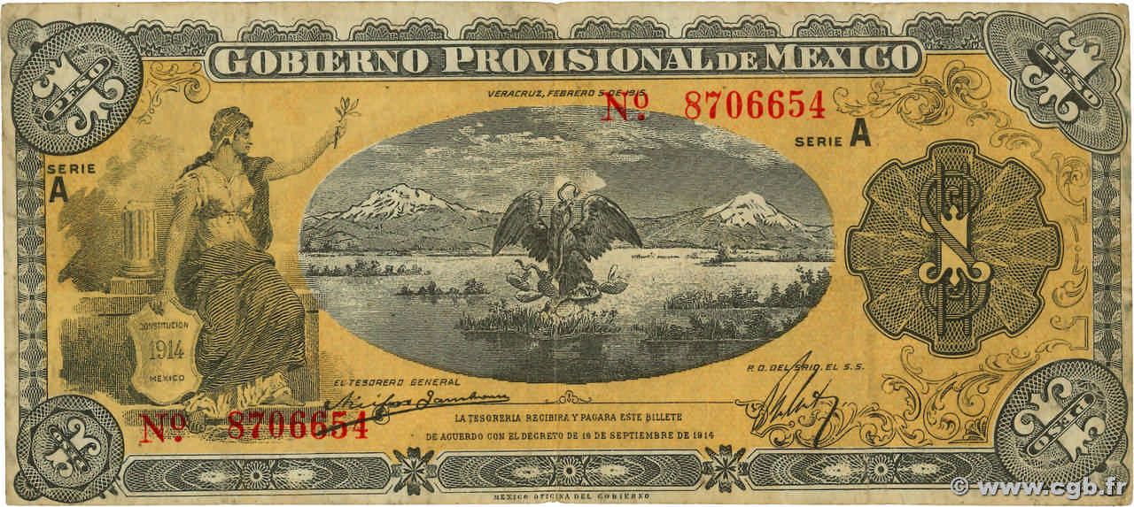 1 Peso MEXICO Veracruz 1915 PS.1101a VF