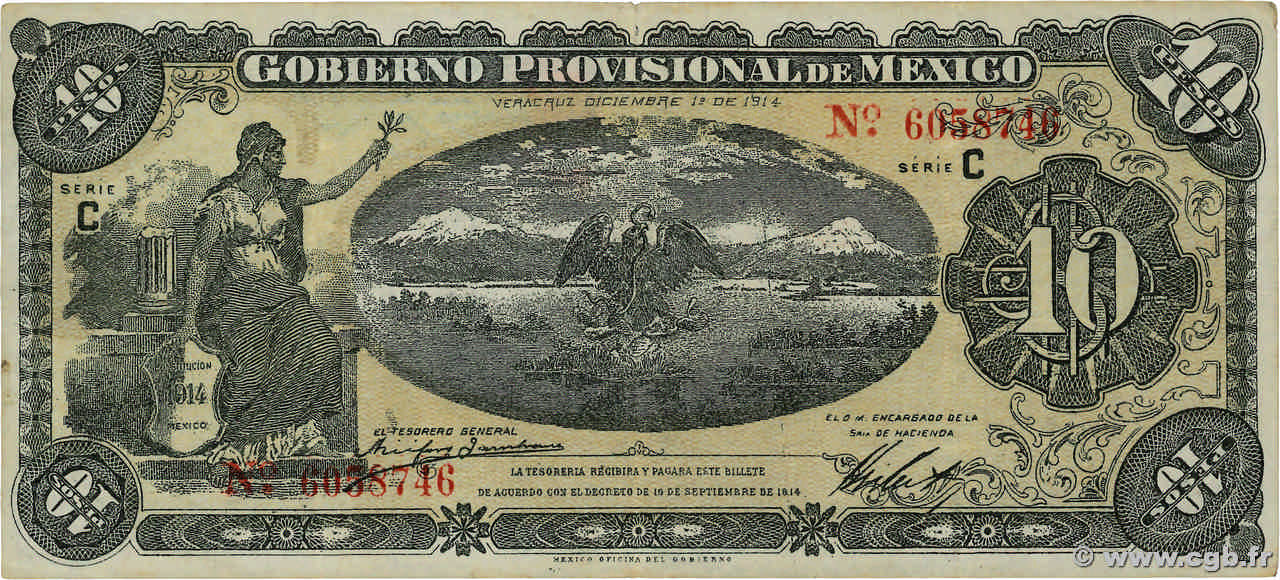 10 Pesos MEXICO Veracruz 1914 PS.1107a VF-