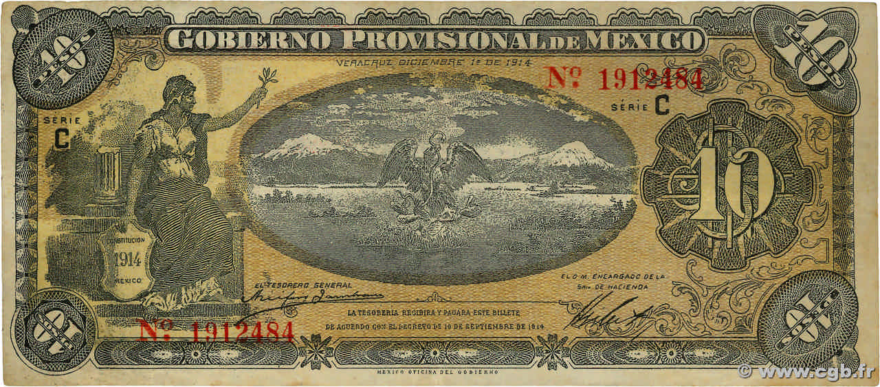 10 Pesos MEXICO Veracruz 1914 PS.1108c VF