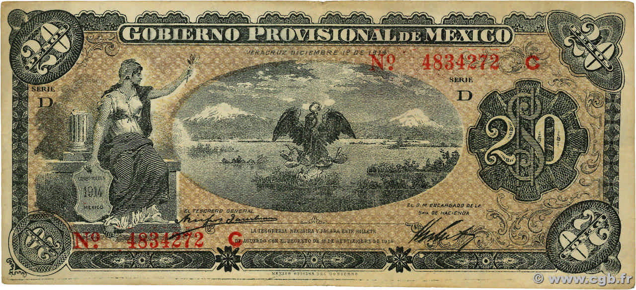 20 Pesos MEXICO Veracruz 1914 PS.1110b VF
