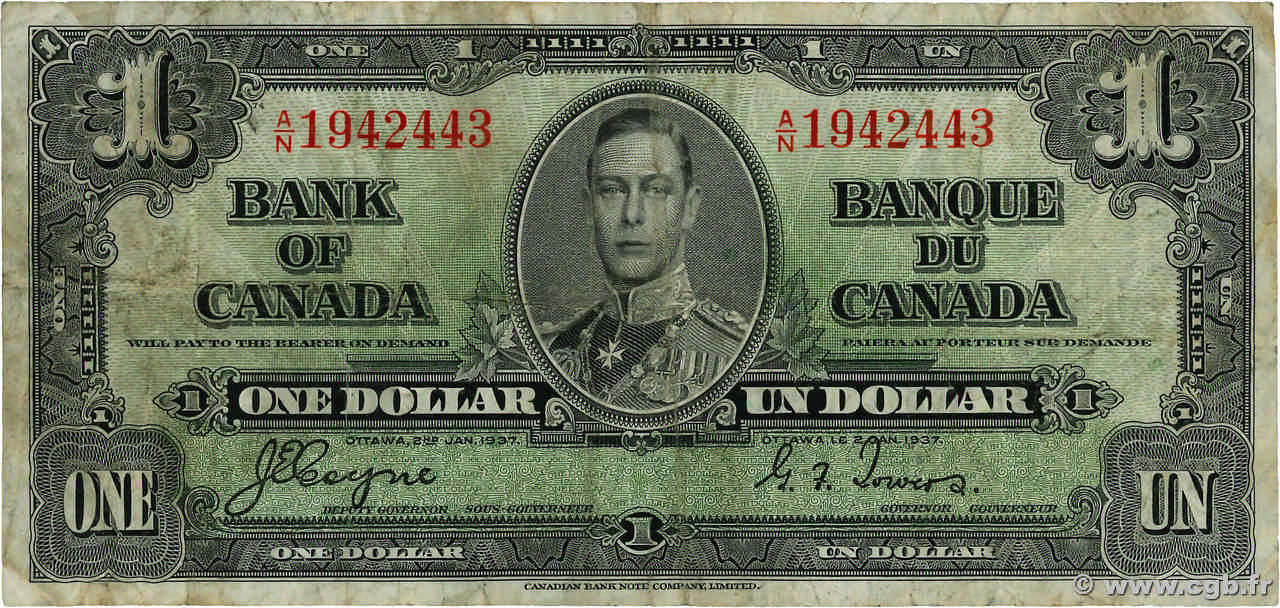 1 Dollar CANADA 1937 P.058e F