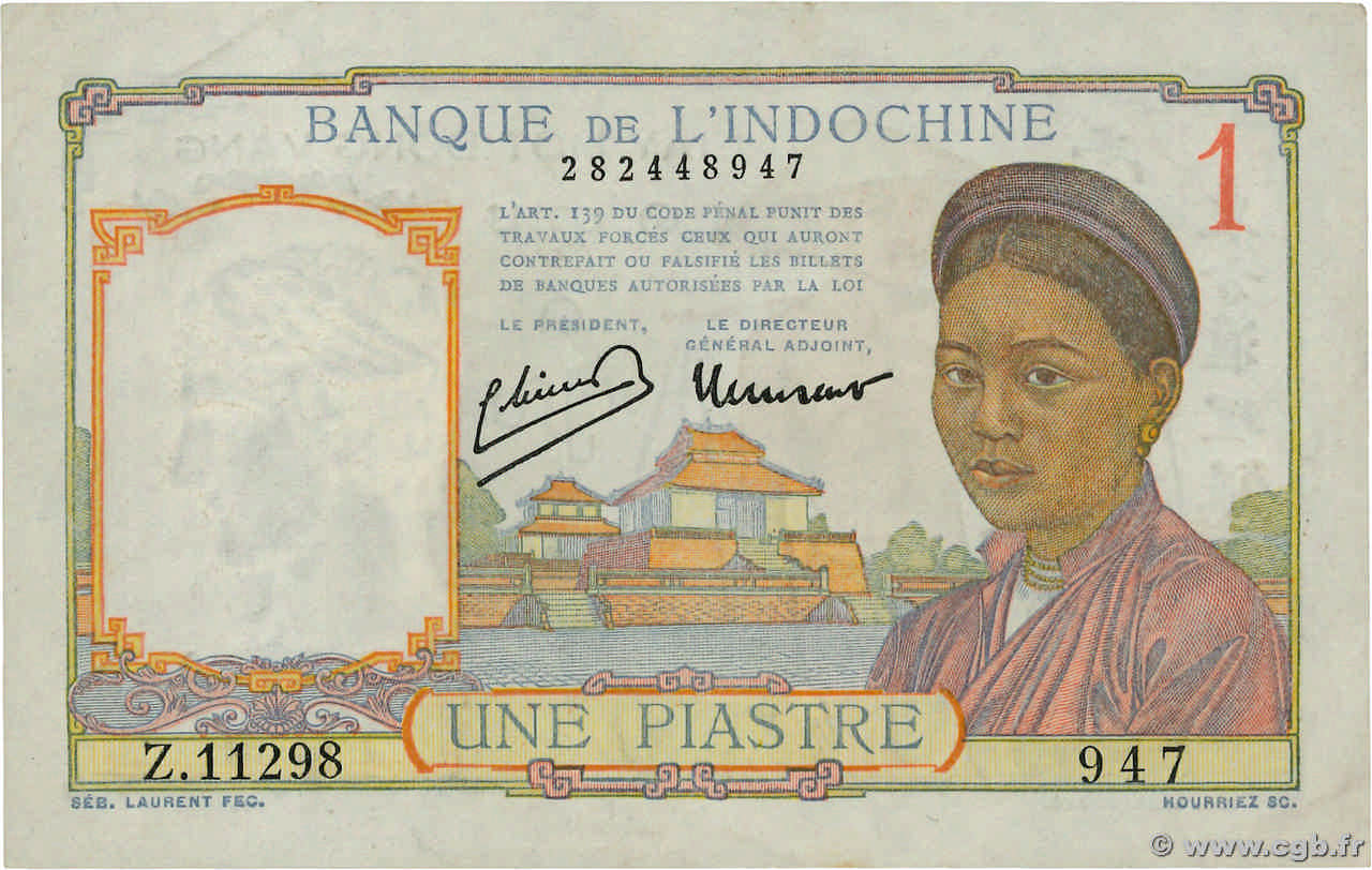 1 Piastre FRENCH INDOCHINA 1949 P.054e AU+
