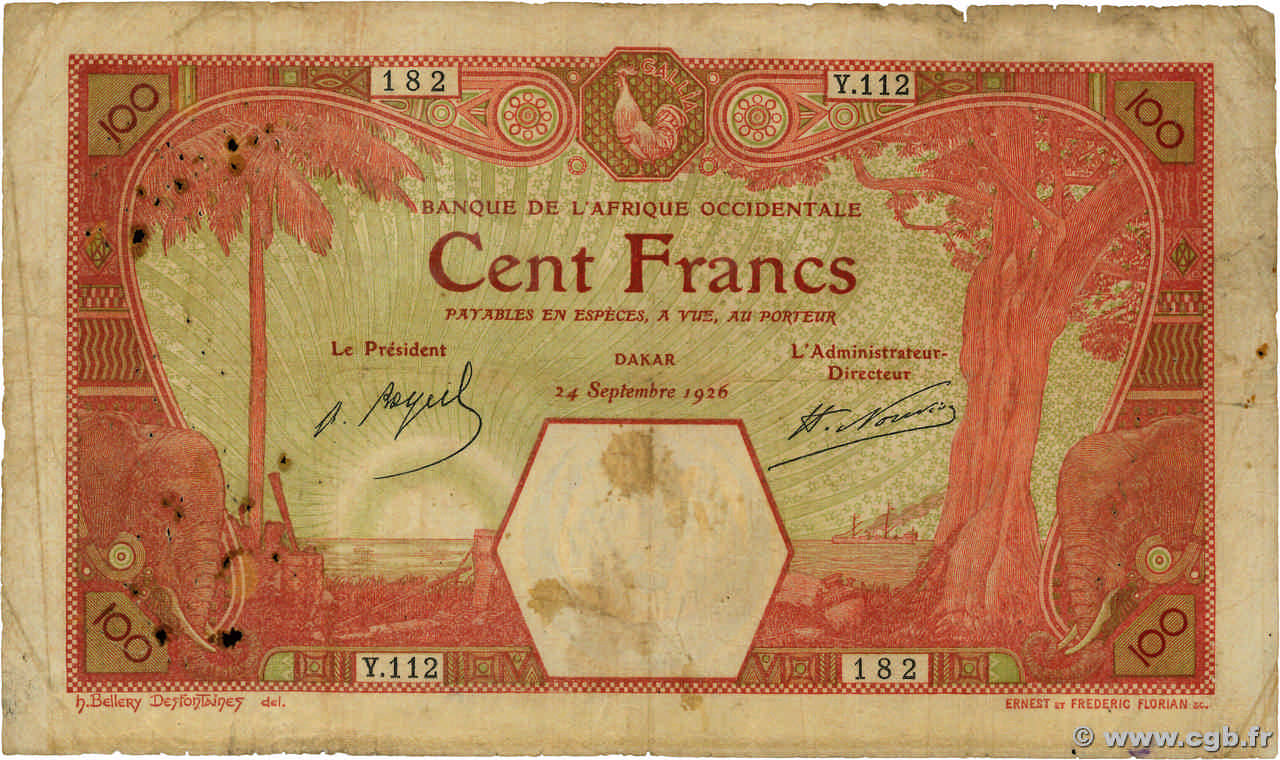 100 Francs DAKAR FRENCH WEST AFRICA (1895-1958) Dakar 1926 P.11Bb G