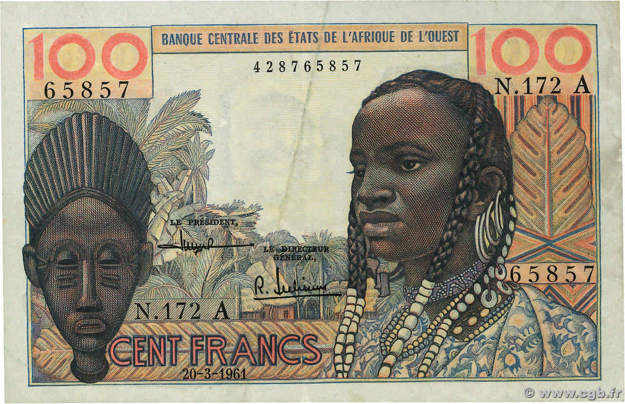 100 Francs WEST AFRICAN STATES 1961 P.101Ab VF