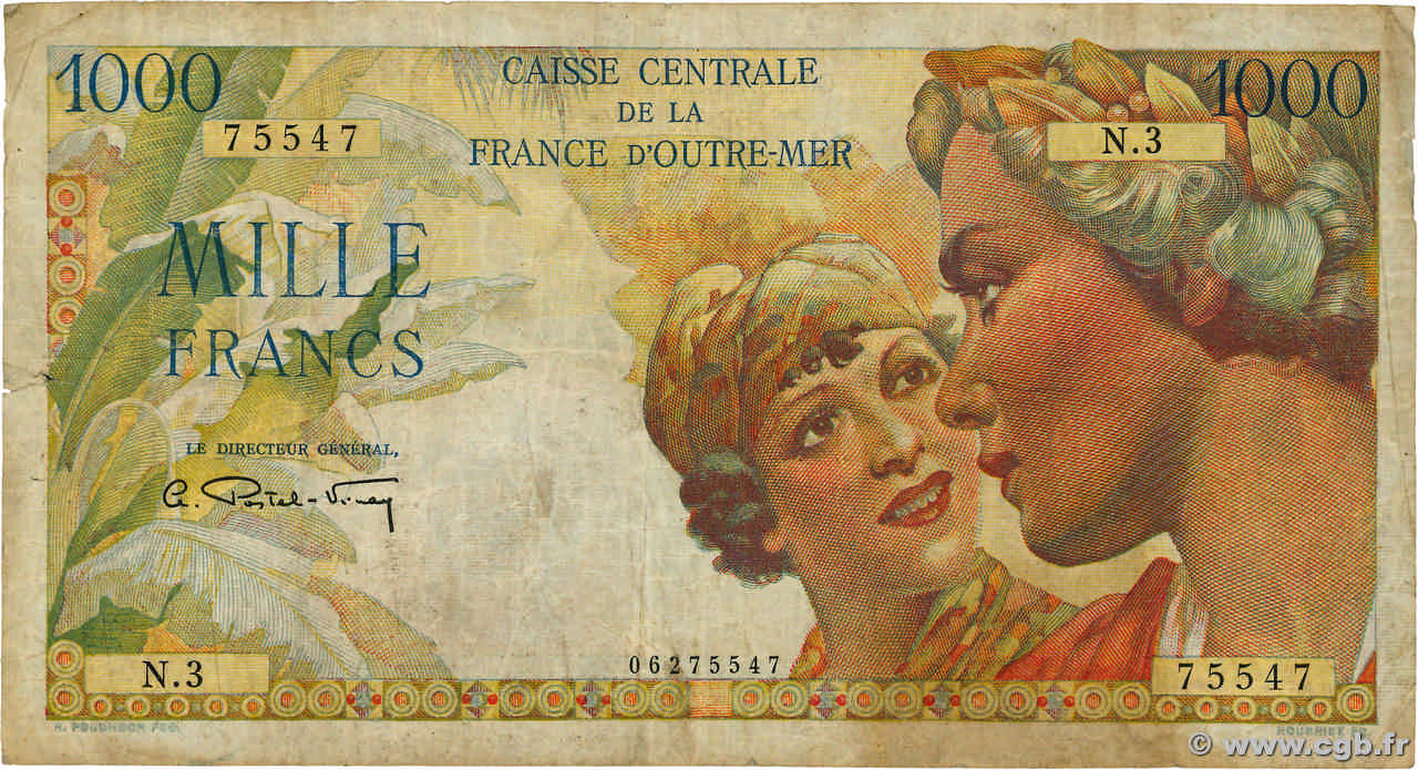 1000 Francs Union Française CCFOM FRENCH EQUATORIAL AFRICA 1947 A.135a F