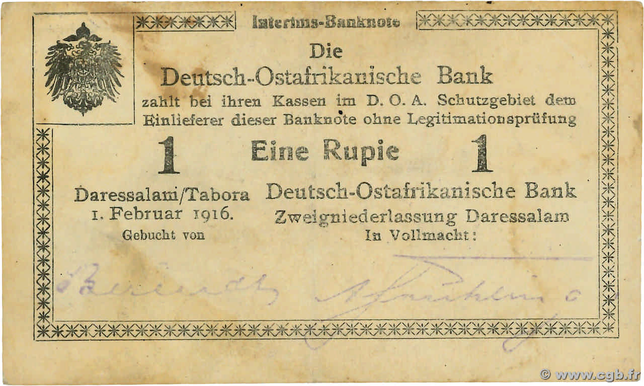 1 Rupie GERMAN EAST AFRICA 1916 P.19 XF+
