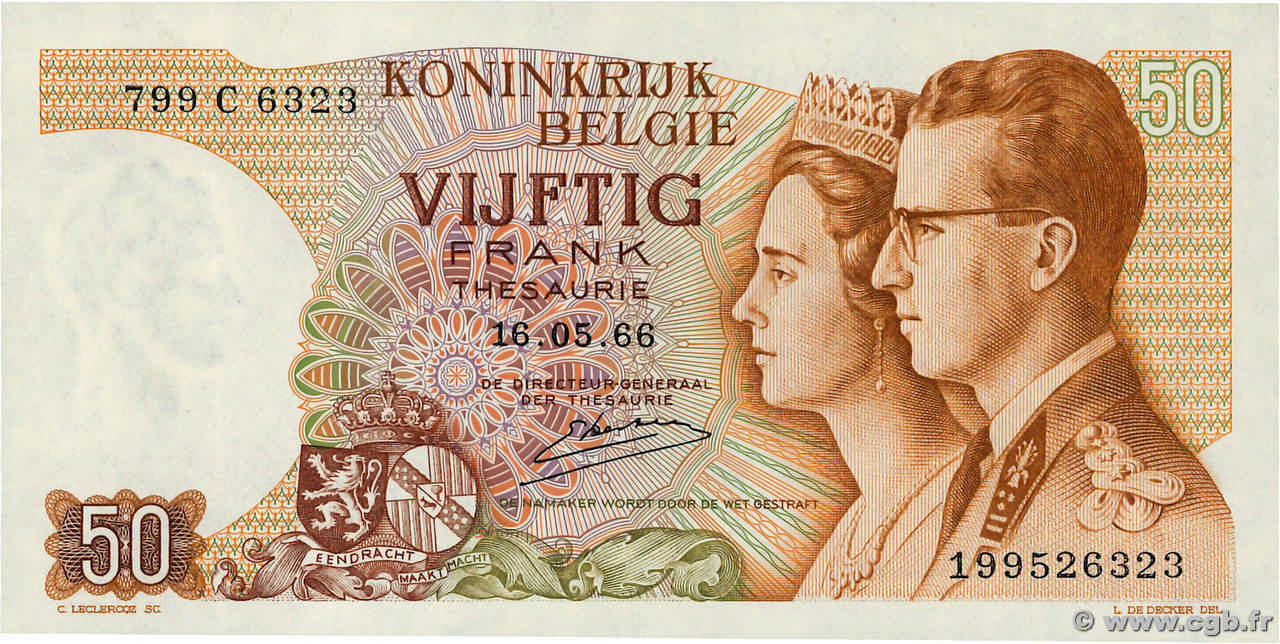 50 Francs BELGIQUE 1966 P.139 SPL