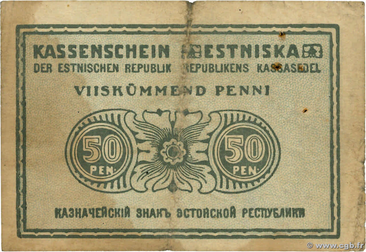 50 Penni ESTONIA 1919 P.42a F
