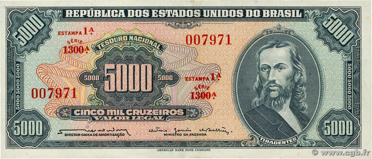 5000 Cruzeiros BRÉSIL 1964 P.174b pr.SPL