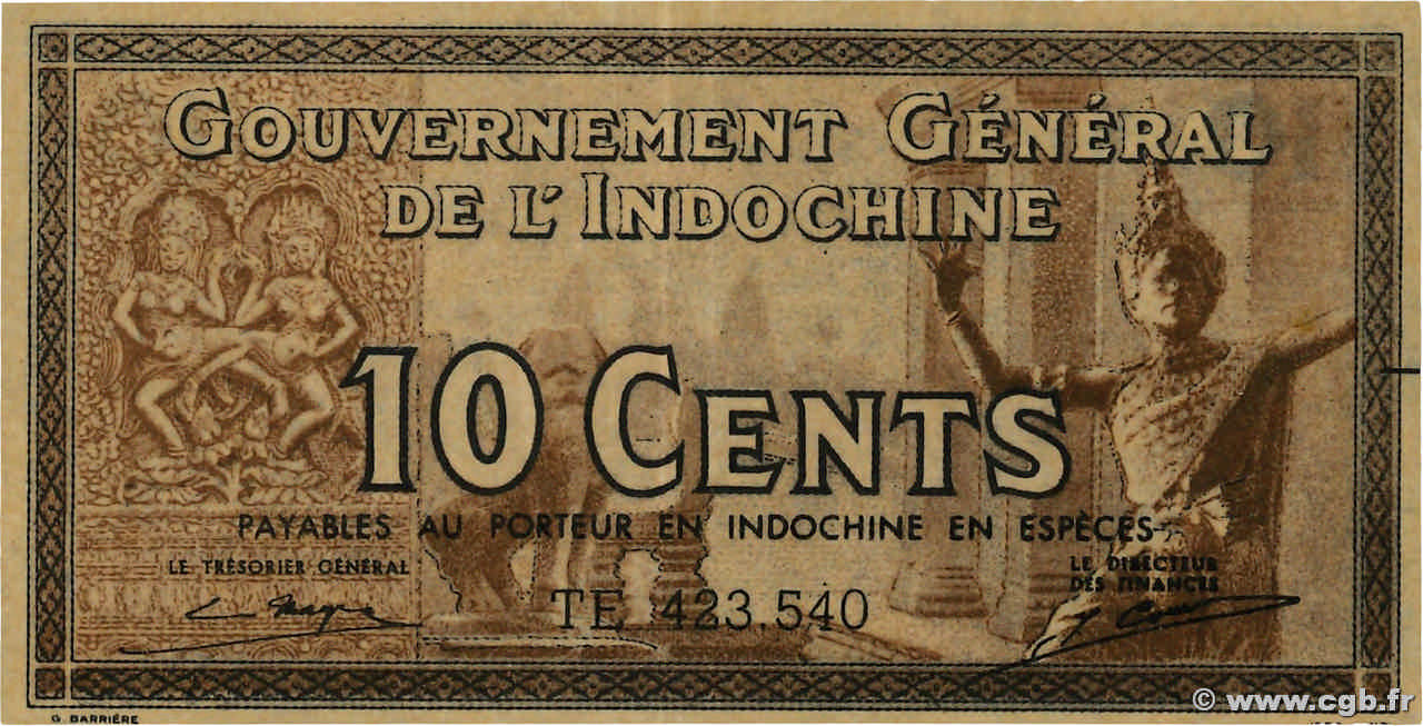 10 Cents INDOCHINE FRANÇAISE  1939 P.085e SUP