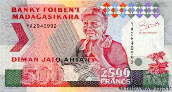 2500 Francs - 500 Ariary MADAGASCAR  1993 P.072A NEUF