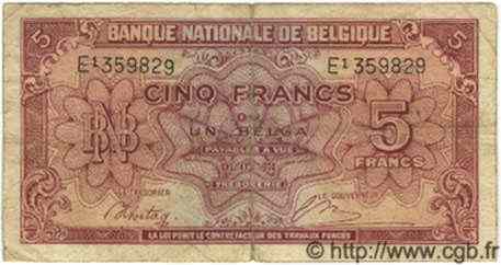 5 Francs - 1 Belga BELGIQUE  1943 P.121 TB