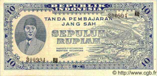 10 Rupiah INDONÉSIE  1945 P.019 var SPL+