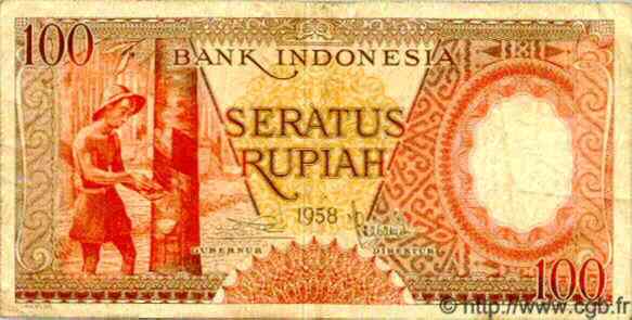 100 Rupiah INDONÉSIE  1958 P.059 pr.TTB