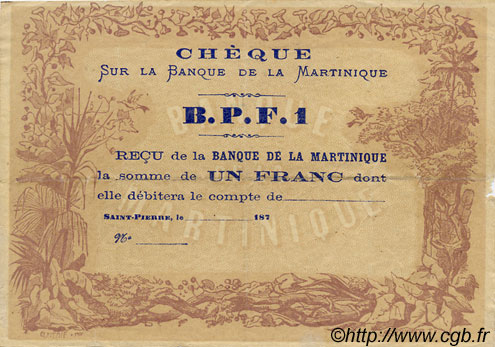 1 Franc Non émis MARTINIQUE  1870 P.05A TTB