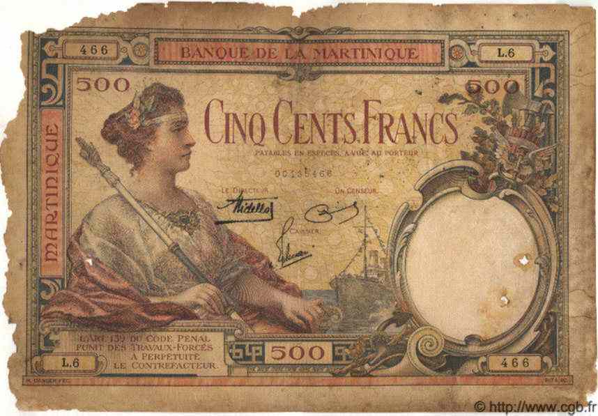 500 Francs MARTINIQUE  1938 P.14 AB