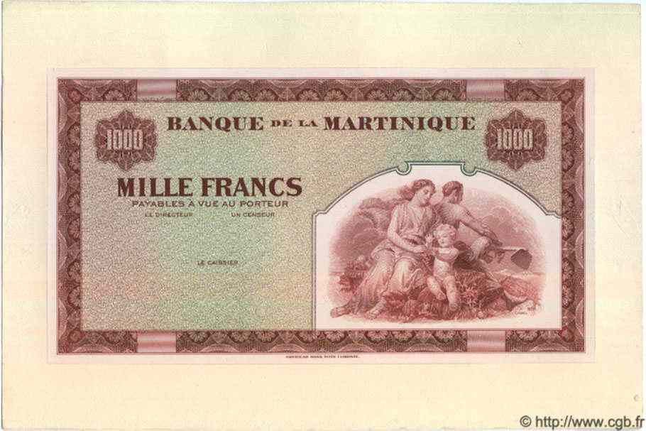 1000 Francs Épreuve MARTINIQUE  1943 P.21 NEUF