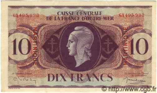 10 Francs MARTINIQUE  1943 P.23 TTB+