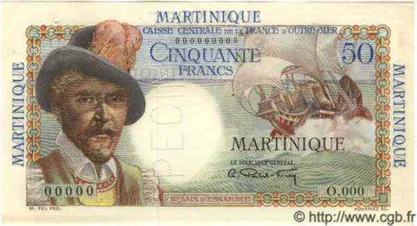 50 Francs Belain d Esnambuc Spécimen MARTINIQUE  1946 P.30s SPL