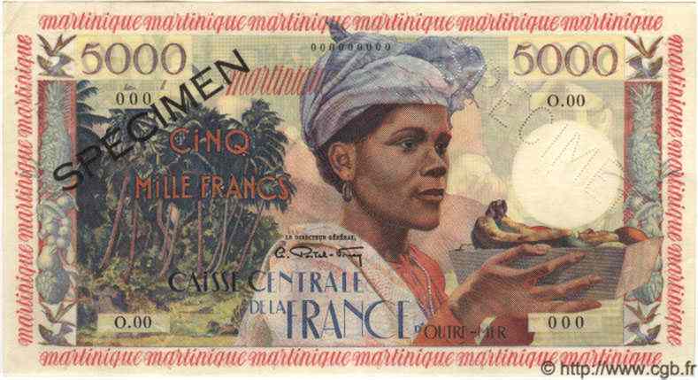 5000 Francs antillaise Spécimen MARTINIQUE  1955 P.36s SPL