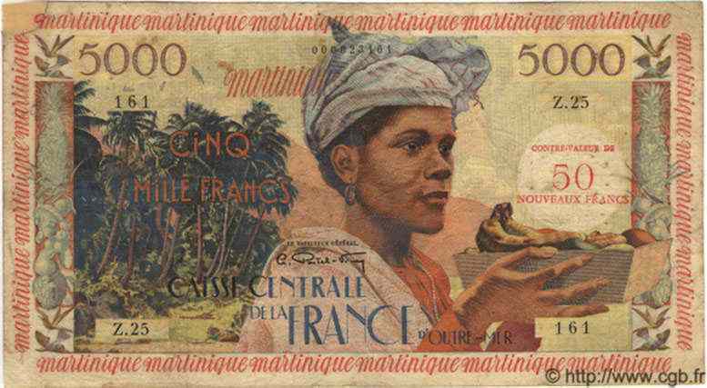 50 NF sur 5000 Francs antillaise MARTINIQUE  1960 P.40 B