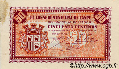 50 Centimos ESPAGNE Caspe 1937 E.254 TTB+