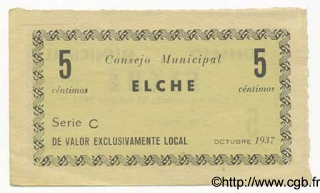 5 Centimos ESPAGNE Elche 1937 E.-- SPL