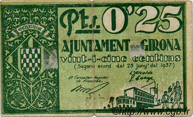 0,25 Pesseta ESPAGNE Girona 1937 C.265a TB
