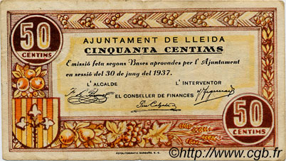 50 Centims ESPAGNE Lleida 1937 C.318 TTB