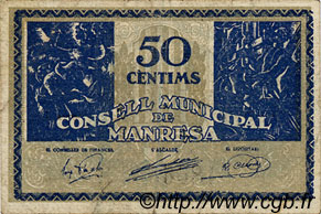 50 Centims ESPAGNE Manresa 1937 C.337 TB+ à TTB