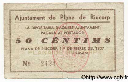 50 Centims ESPAGNE Plana De Riucorp 1937 C.448b TB