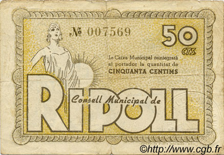50 Centims ESPAGNE Ripoll 1937 C.510a TB+