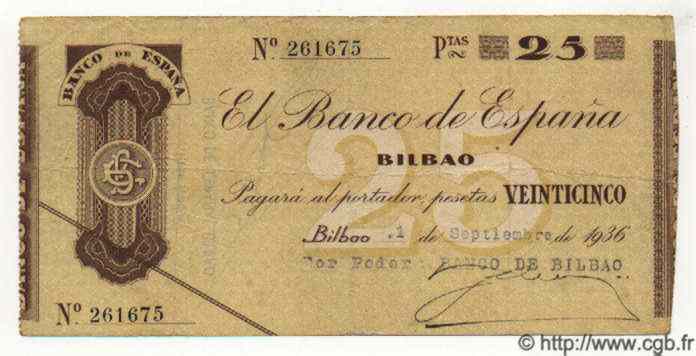 25 Pesetas ESPAGNE Bilbao 1936 PS.552a TTB