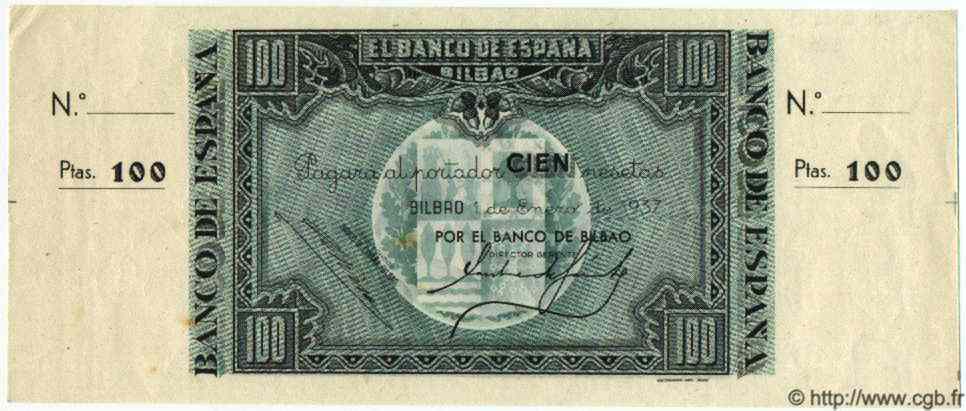 100 Pesetas Non émis ESPAGNE Bilbao 1937 PS.565a SPL