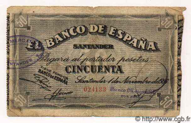50 Pesetas ESPAGNE Santander 1936 PS.584(d) B à TB