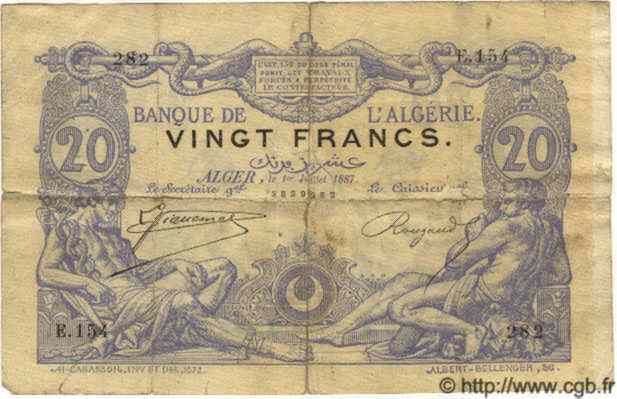 20 Francs ALGÉRIE  1887 P.007 B