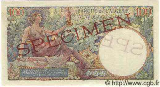 100 Francs Spécimen ALGÉRIE 1944 P 020As b05 0659 Billets